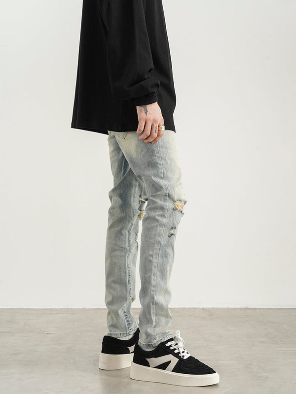 Ripped Washed Yellowed Slim-fit Jeans
