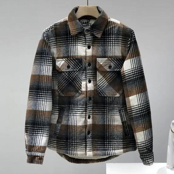 New Men's Thickened Fleece Plaid Shirt Jacket