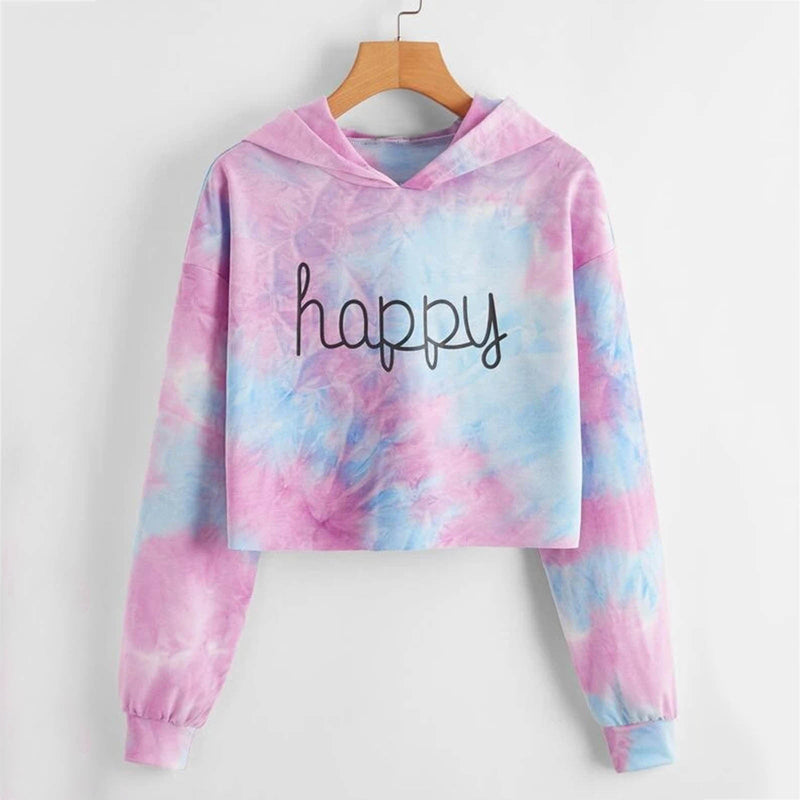 Rainbow Tie Dye happy Print hoodie women
