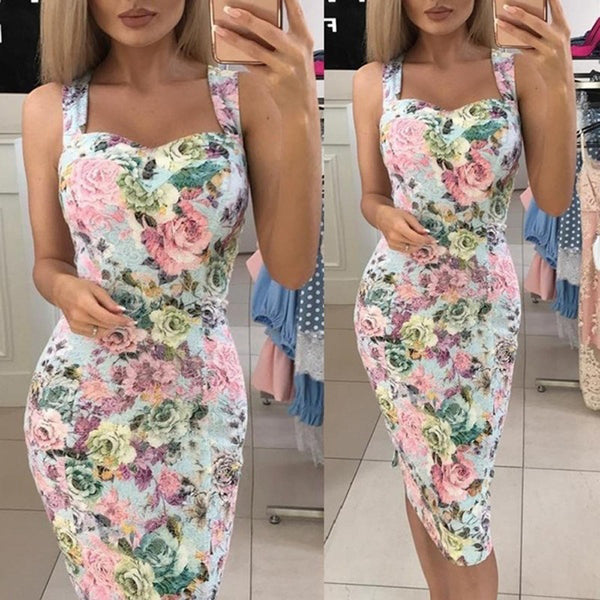 Sling Print Mid-Length Dress