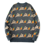 Fashion Loose Rabbit Carrot Print Top Crew Neck Knit Sweater