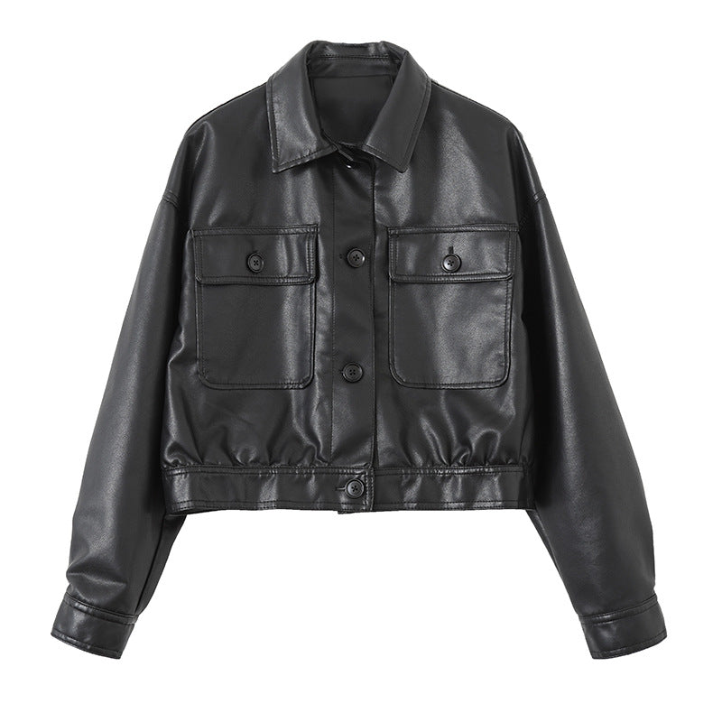Lapel Collar Leather jacket women