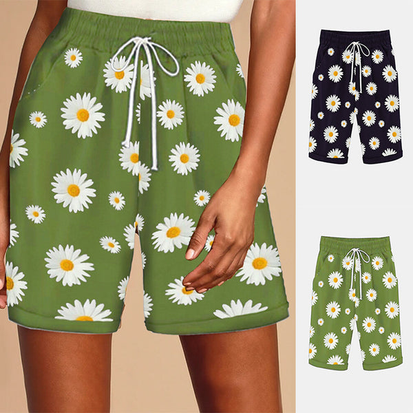 Cross-border Daisy Print Wide-leg Shorts Women