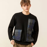 Youth Symmetrical Plaid Big Pocket Decorated Sweater Men