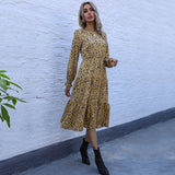 Leopard Print Halter Flared Long-Sleeved Dress
