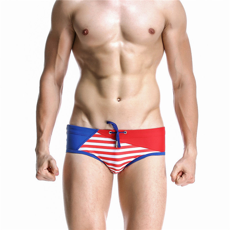 Men's Swimming Trunks Sexy Striped Briefs Beach Shorts