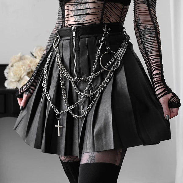 Dark Punk Chain Leather Skirt