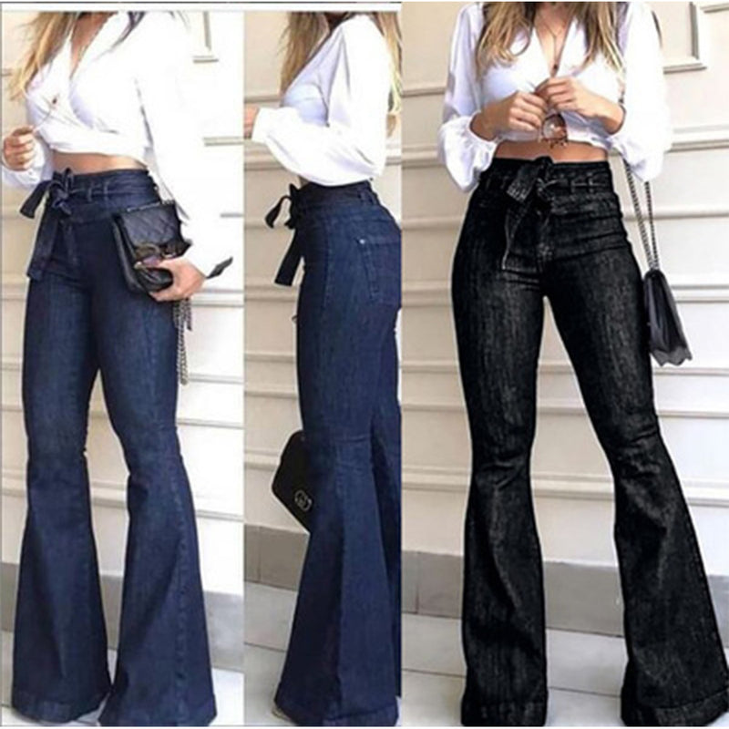 Micro Stretch Lace-Up High-Waist Flared Pants