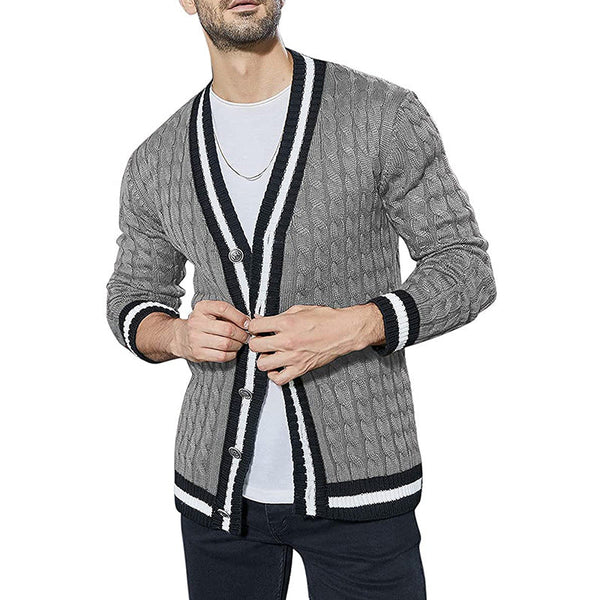 Men's Color Block Long Sleeve Knit Sweater Jacket