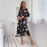 Buttoned Printed Long Sleeve sexy Dress