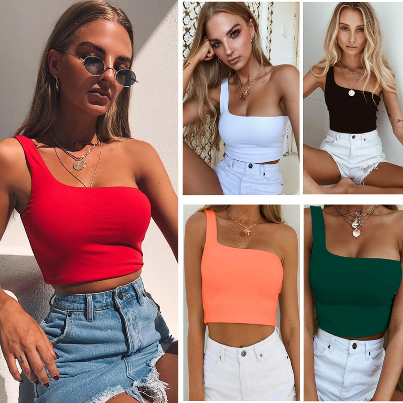 Summer Sexy One-shoulder Vest Crop Top Sleeveless T-Shirt Tank Tops Women Clothing